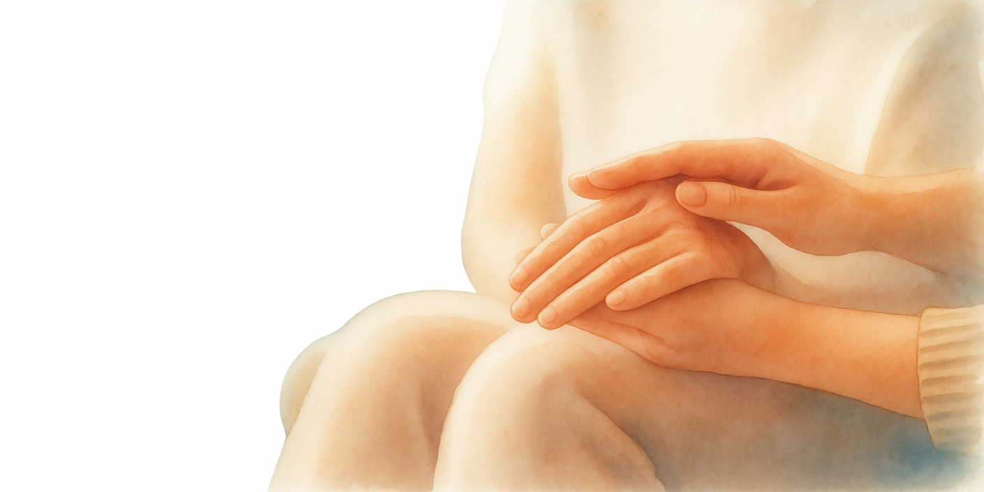 Two pairs of hands clasped together in warmth and care — watercolor